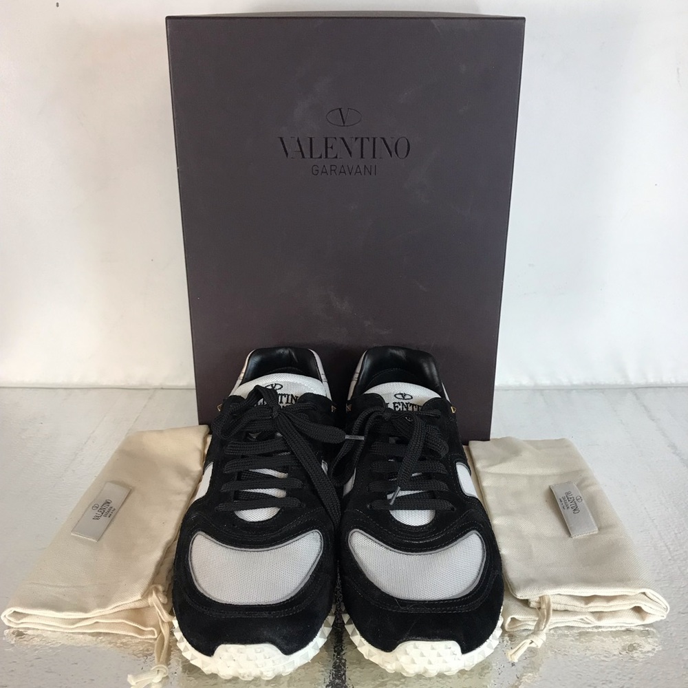 Valentino Garavani Men’s Black & White Colorblock Suede Panel Lace up Sneaker